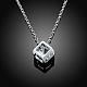 Silver Color Plated Brass Cubic Zirconia Cube Pendant Necklace US-NJEW-BB00455-2