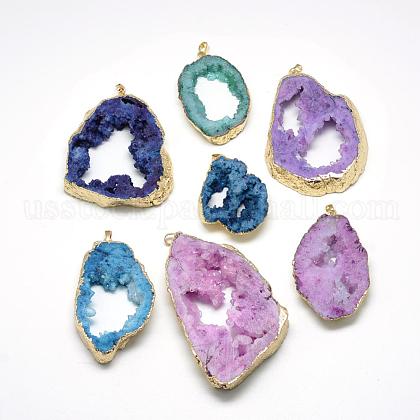 Plated Natural Druzy Agate Big Pendants US-G-R435-32-1