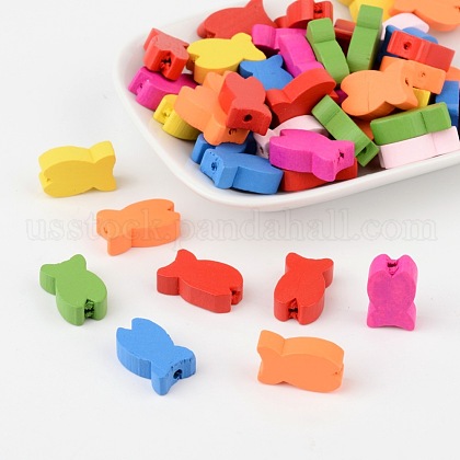 PandaHall Elite 50 Pcs Mixed Color Fish Wood Beads Gifts Ideas for Children's Day US-WOOD-PH0002-08M-LF-1
