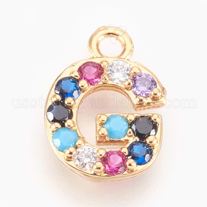 Brass Micro Pave Cubic Zirconia Charms US-ZIRC-F089-01G-G-1
