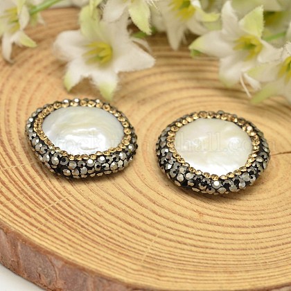 Flat Round Shell Pearl Beads US-BSHE-L002-09-1
