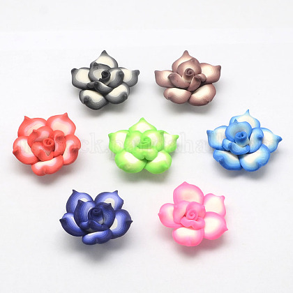 Handmade Polymer Clay 3D Flower Lotus Beads US-CLAY-Q203-25mm-M-1