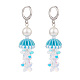 Shell Pearl & Glass Seed & Flower Beaded Dangle Hoop Earrings US-EJEW-TA00061-3