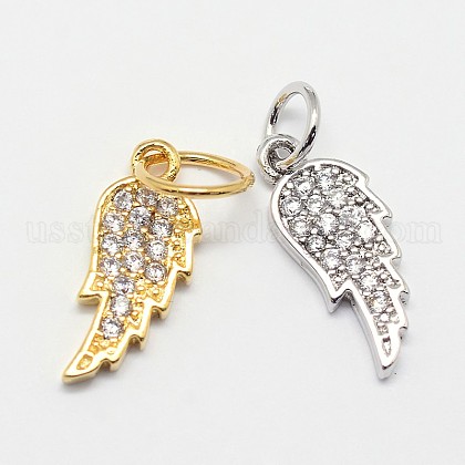 CZ Brass Micro Pave Cubic Zirconia Wing Charms US-ZIRC-L018-18-1