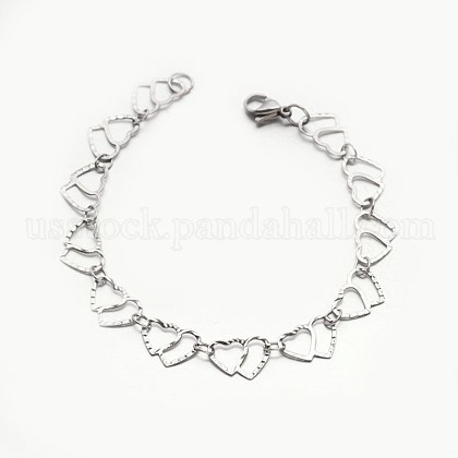 304 Stailess Steel Heart to Heart Link Chain Bracelets US-BJEW-N280-12P-1