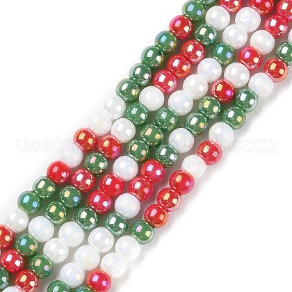 Christmas Theme Opaque Electroplate Glass Beads Strands US-GLAA-P056-4mm-A02-1