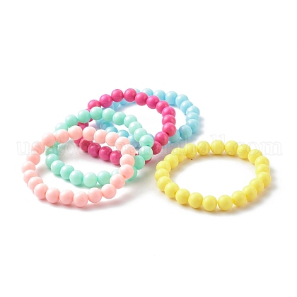 Opaque Acrylic Beads Stretch Bracelet for Kid US-BJEW-JB06586-1