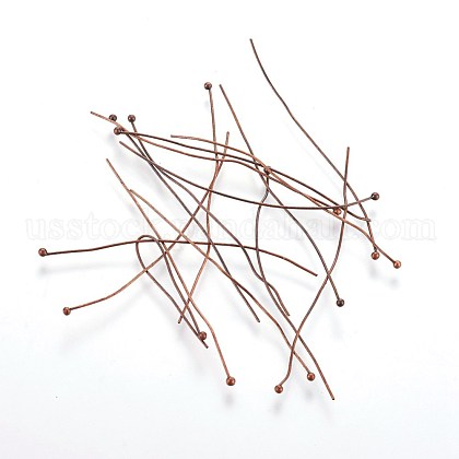 50Pcs Red Copper Plated Brass Ball Head Pins US-X-RP0.5x50mm-R-1