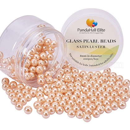 Pearlized Glass Pearl Round Beads US-HY-PH0001-8mm-047-1