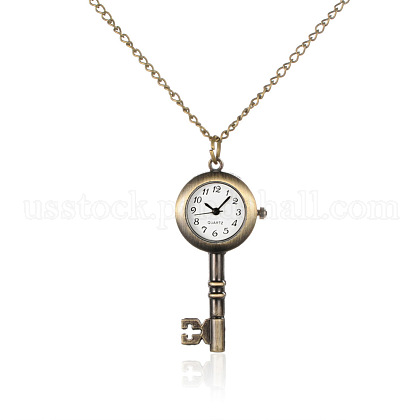 Alloy Key Pendant Necklace Quartz Pocket Watch US-WACH-N006-12-1