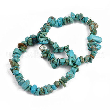 Unisex Chip Synthetic Turquoise(Dyed) Beaded Stretch Bracelets US-BJEW-S143-05-1