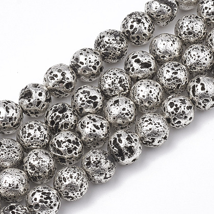 Electroplated Natural Lava Rock Beads Strands US-G-T098-01C-10-1