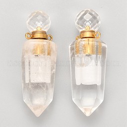 Faceted Natural Quartz Crystal Openable Perfume Bottle Pointed Pendants US-G-P435-D-03G