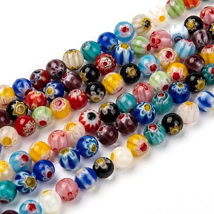 Handmade Millefiori Glass Beads Strands US-LK13-1