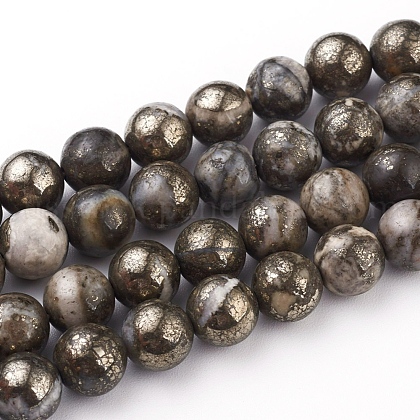 Natural Pyrite Beads Strands US-G-G839-01-8mm-1