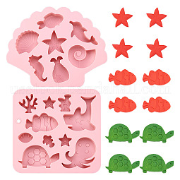 2Pcs 2 Styles Sea Animal Food Grade Silicone Molds US-SIL-TA0002-16