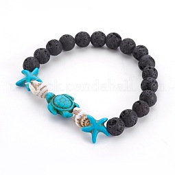 Natural Lava Rock Beads Stretch Bracelets US-BJEW-JB03989