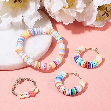 Flat Round Handmade Polymer Clay Bead Spacers&nbsp;US-CLAY-R067-4.0mm-40-6