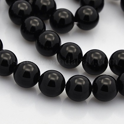 Round Natural Black Onyx Beads Strands US-G-N0120-26-8mm-1