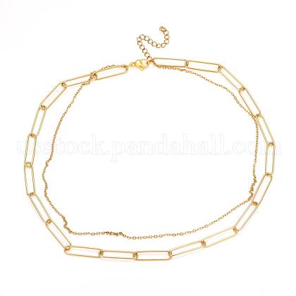 304 Stainless Steel Double Layer Necklaces US-NJEW-M183-01G-1