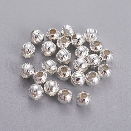 Hot DIY Silver Color Plated Corrugated Round Iron Beads US-X-E185Y-S-1