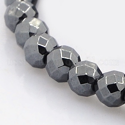 Faceted Round Non-magnetic Synthetic Hematite Beads Strands US-G-P061-60-4mm-1