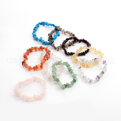 Chips Natural & Synthetic Gemstone Beaded Stretch Bracelets US-BJEW-JB01826-1