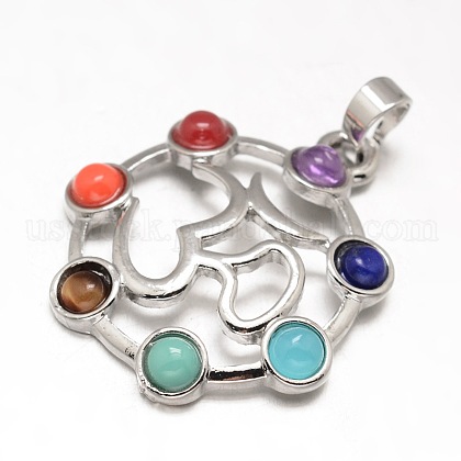 Chakra Jewelry Brass Gemstone Yoga Pendants US-KK-J298-27-NR-1