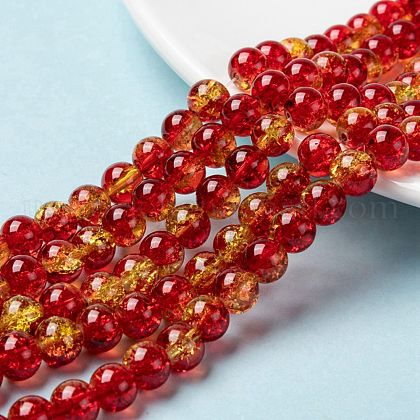 Spray Painted Crackle Glass Beads Strands US-CCG-Q002-8mm-10-1