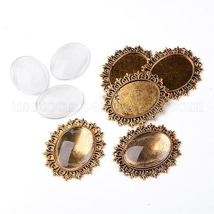 Alloy Cabochon & Rhinestone Settings and 40x30mm Oval Clear Glass Covers Sets US-DIY-X0115-AG-FF-1