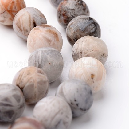 Frosted Round Natural Bamboo Leaf Agate Bead Strands US-G-J346-32-10mm-1