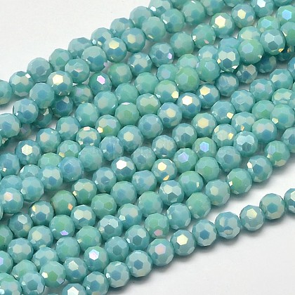 Faceted Round Full Rainbow Plated Electroplate Glass Beads Strands US-EGLA-J130-FR03-1