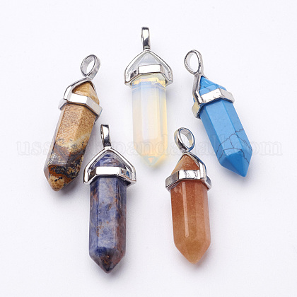 Fashion Natural & Synthetic Mixed Stone Pointed Pendants US-G-D415-M-1