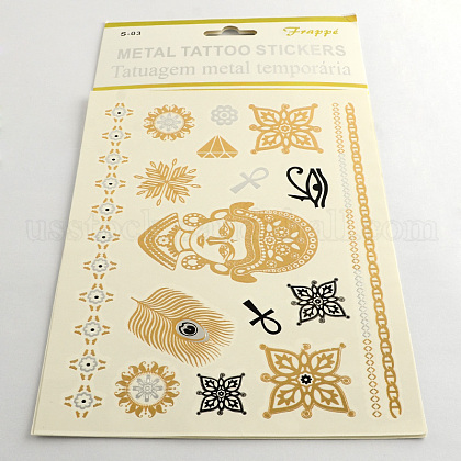 Mixed Shapes Cool Body Art Removable Fake Temporary Tattoos Metallic Paper Stickers US-AJEW-Q081-59-1