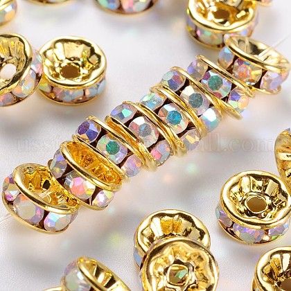 Brass Grade A Rhinestone Spacer Beads US-RSB038NF-02G-1