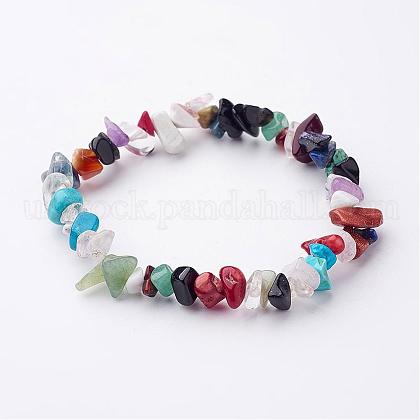 Natural & Synthetic Mixed Gemstone Beaded Stretch Bracelets US-BJEW-JB02345-1