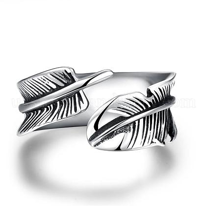 Fashionable Unisex 316L Surgical Stainless Steel Feather Cuff Rings US-RJEW-BB09945-8-1