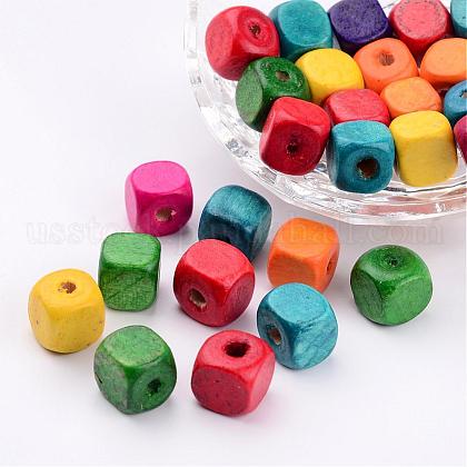 Mixed Lead Free Cube Natural Wood Beads US-X-YTB027-1
