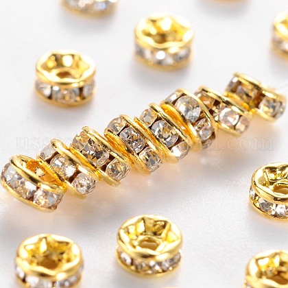 Brass Grade A Rhinestone Spacer Beads US-RSB034NF-01G-1