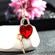 Heart Lock and Key Real Gold Plated Alloy Rhinestone Pendant Sweater Necklaces US-NJEW-DD0009-072E-4