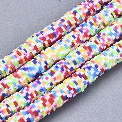 Rainbow Color Handmade Polymer Clay Beads Strands US-CLAY-R091-6mm-02-1