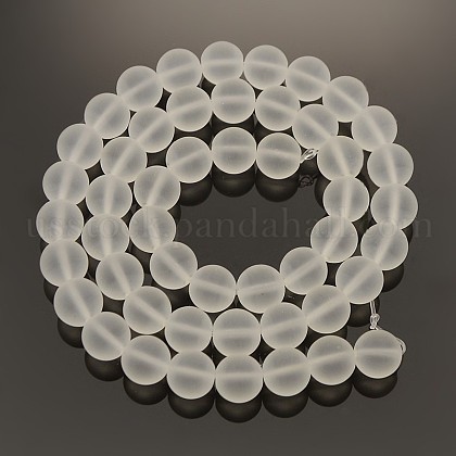 Frosted Transparent Round Glass Beads Strands US-FGLA-P002-8mm-03-1