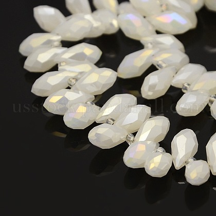 Faceted Teardrop Electroplate Glass Pendants Beads Strands US-GLAA-A023A-AB02-1