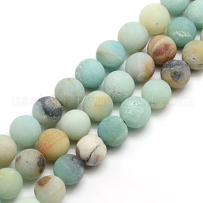Frosted Natural Flower Amazonite Round Bead Strands US-G-M064-10mm-07-1