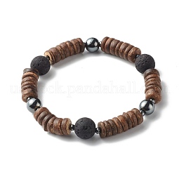 Natural Coconut Rondelle Beads Stretch Bracelet for Men Women US-BJEW-JB06771-01
