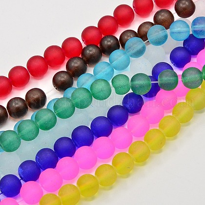 Frosted Glass Bead Strands US-GGB10MMY-DKM-1
