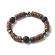 Natural Coconut Rondelle Beads Stretch Bracelet for Men Women US-BJEW-JB06771-01-1