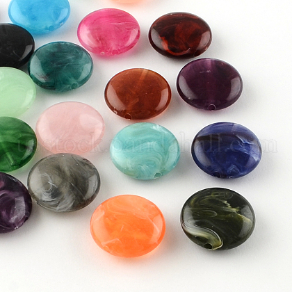 Flat Round Imitation Gemstone Acrylic Beads US-OACR-R051-M-1