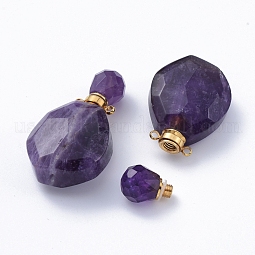 Faceted Natural Amethyst Openable Perfume Bottle Pendants US-G-E564-08C-G