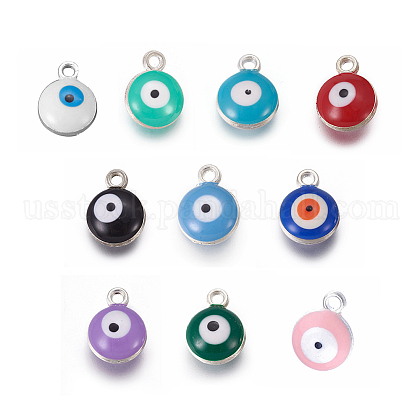 Double-sided Platinum Plated Alloy Enamel Charms US-ENAM-WH0046-B-M-1